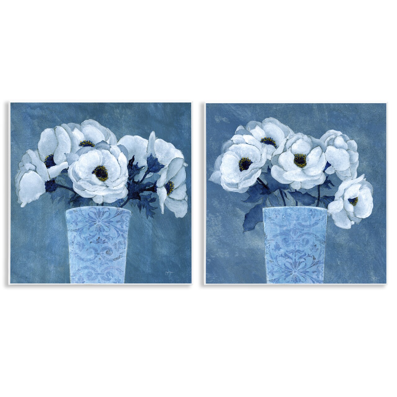 Stupell Industries Magnolia Bouquets on Blue 2pc Wall Plaque Art Set Design by Janet Tava